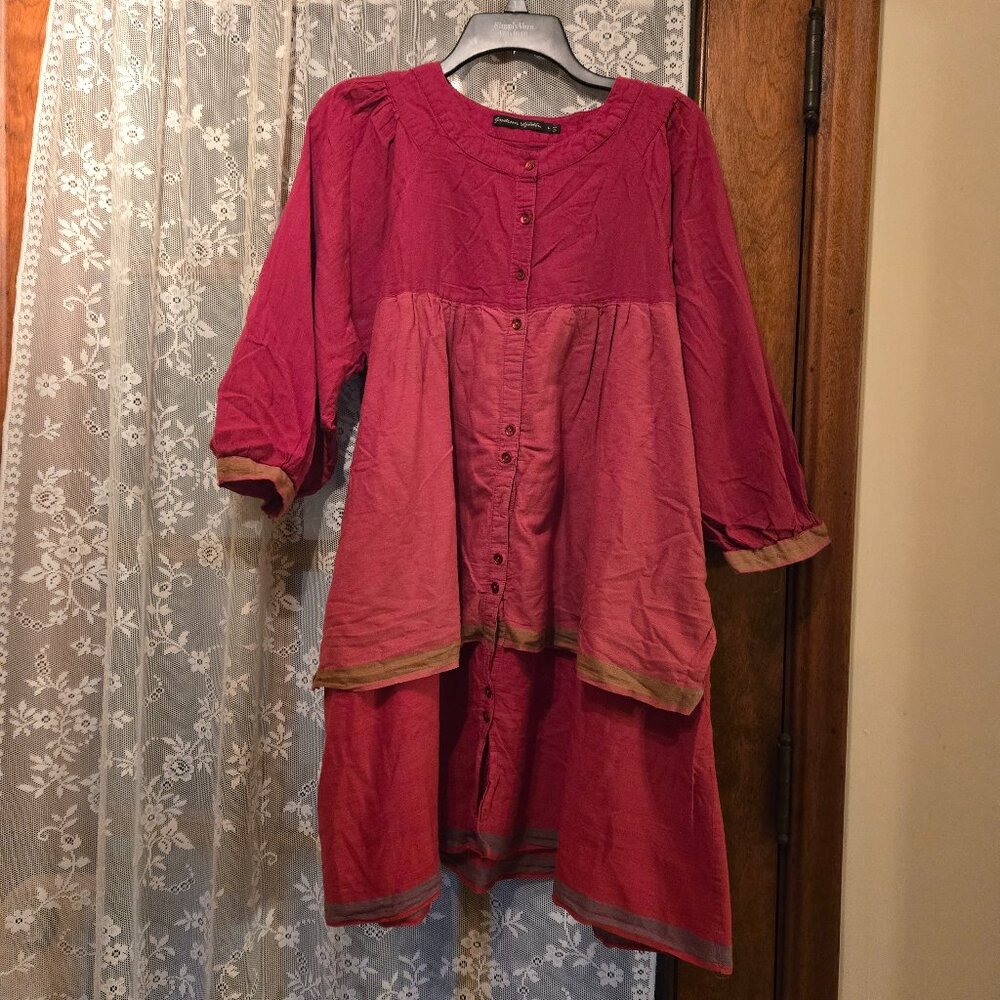Gudrun Sjoden 2 Tone Red Tunic/Blouse. Large. EUC $60